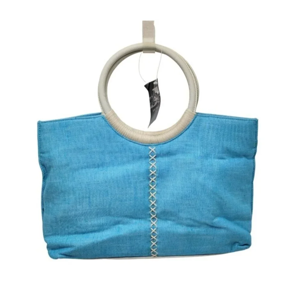 AXCESS Womans TEAL Caribbean BLUE Woven Hand Bag Purse Shoulder strap LINED Snap